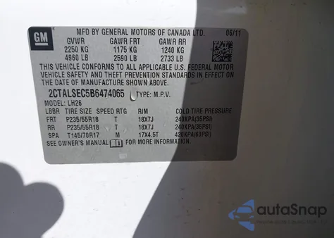 2011 GMC Terrain Sle-2 from USA, damaged, VIN 2CTALSEC5B6474065